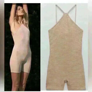 ZARA Striped High  Neck Romper Beige White size L